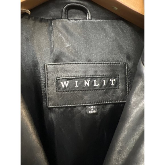 Winlit Solid Black Leather Jacket Long Coat Soft Luxurious Medium Size Unisex - Picture 4 of 12